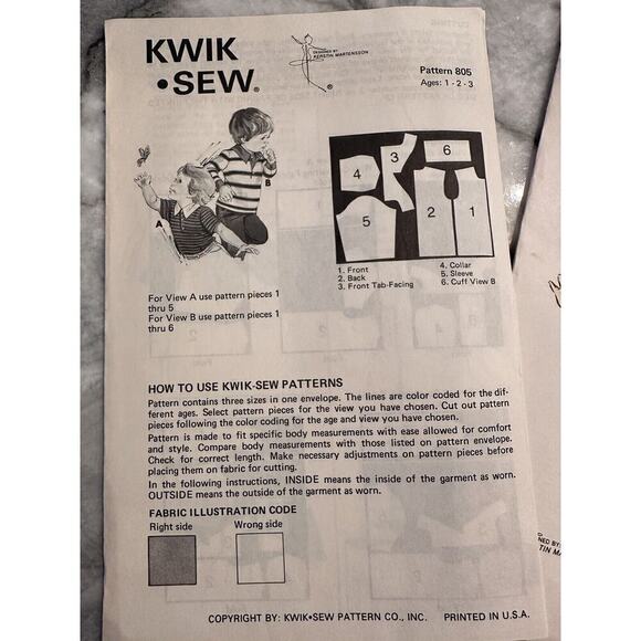 Kwik Sew Vintage Cut Toddler Boys Rugby Shirt Ages 1/2/3 Pattern No 805 - Picture 6 of 7